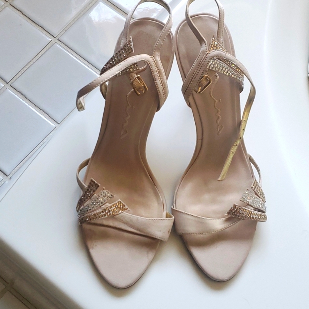 Champagne Suede with Gold and Silver Crystal Accent Sandals